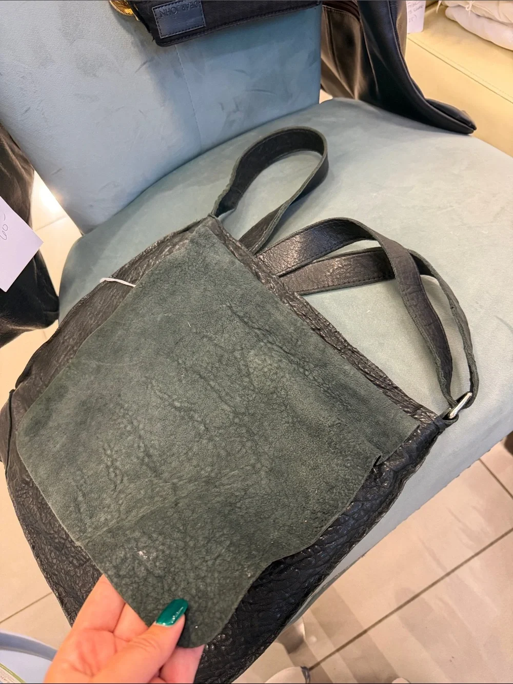 Men's Black Textured Leather Messenger Bag with Adjustable Strap